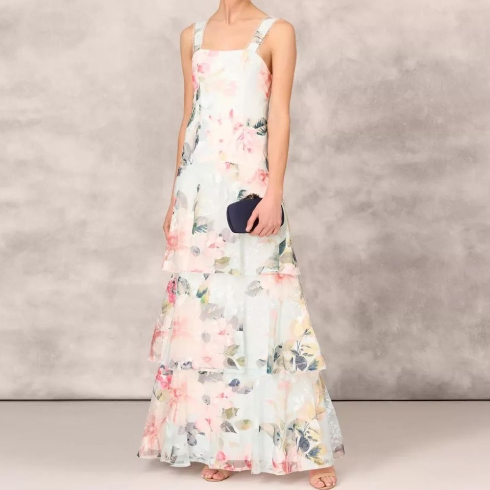 Aidan Mattox Pastel Floral Maxi Dress